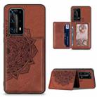 For Huawei P40 Pro Mandala Embossed Magnetic Cloth PU+TPU+PC Case with Holder & Card Slots & Wallet & Photo Frame(Brown) - 1