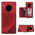 For Huawei Mate 30 Pro Mandala Embossed Magnetic Cloth PU+TPU+PC Case with Holder & Card Slots & Wallet & Photo Frame(Red) - 1