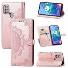 For Motorola Moto G30 / G10 Mandala Flower Embossed Horizontal Flip Leather Case with Bracket / Card Slot / Wallet / Lanyard(Rose Gold) - 1