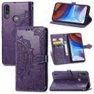 For Motorola Moto E7 Power Mandala Flower Embossed Horizontal Flip Leather Case with Bracket / Card Slot / Wallet / Lanyard(Purple) - 1