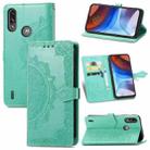 For Motorola Moto E7 Power Mandala Flower Embossed Horizontal Flip Leather Case with Bracket / Card Slot / Wallet / Lanyard(Green) - 1