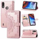 For Motorola Moto E7 Power Mandala Flower Embossed Horizontal Flip Leather Case with Bracket / Card Slot / Wallet / Lanyard(Rose Gold) - 1