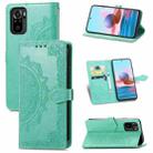 For Xiaomi Redmi Note 10 4G Mandala Flower Embossed Horizontal Flip Leather Case with Bracket / Card Slot / Wallet / Lanyard(Green) - 1