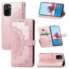 For Xiaomi Redmi Note 10 4G Mandala Flower Embossed Horizontal Flip Leather Case with Bracket / Card Slot / Wallet / Lanyard(Rose Gold) - 1