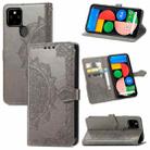 For Google Pixel 5A Mandala Flower Embossed Horizontal Flip Leather Case with Bracket / Card Slot / Wallet / Lanyard(Grey) - 1