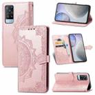 For vivo X60 Mandala Flower Embossed Horizontal Flip Leather Case with Bracket / Card Slot / Wallet / Lanyard(Rose Gold) - 1