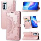 For OPPO Reno5 Pro Mandala Flower Embossed Horizontal Flip Leather Case with Bracket / Card Slot / Wallet / Lanyard(Rose Gold) - 1