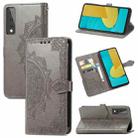 For LG Stylo 7 Mandala Flower Embossed Horizontal Flip Leather Case with Bracket / Card Slot / Wallet / Lanyard(Grey) - 1