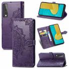 For LG Stylo 7 Mandala Flower Embossed Horizontal Flip Leather Case with Bracket / Card Slot / Wallet / Lanyard(Purple) - 1