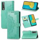 For LG Stylo 7 Mandala Flower Embossed Horizontal Flip Leather Case with Bracket / Card Slot / Wallet / Lanyard(Green) - 1