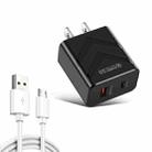 LZ-715 20W PD + QC 3.0 Dual Ports Fast Charging Travel Charger with USB to Micro USB Data Cable, US Plug(Black) - 1