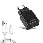 LZ-715 20W PD + QC 3.0 Dual Ports Fast Charging Travel Charger with USB to Micro USB Data Cable, EU Plug(Black) - 1