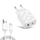 LZ-715 20W PD + QC 3.0 Dual Ports Fast Charging Travel Charger with USB to Micro USB Data Cable, EU Plug(White) - 1