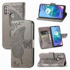 For Motorola Moto G30 / G10 Butterfly Love Flower Embossed Horizontal Flip Leather Case with Bracket & Card Slot & Wallet & Lanyard(Gray) - 1