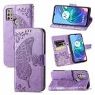 For Motorola Moto G30 / G10 Butterfly Love Flower Embossed Horizontal Flip Leather Case with Bracket & Card Slot & Wallet & Lanyard(Light Purple) - 1