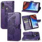 For Motorola Moto E7 Power Butterfly Love Flower Embossed Horizontal Flip Leather Case with Bracket & Card Slot & Wallet & Lanyard(Dark Purple) - 1