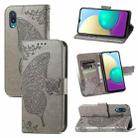 For Samsung Galaxy A02 Butterfly Love Flower Embossed Horizontal Flip Leather Case with Bracket & Card Slot & Wallet & Lanyard(Gray) - 1