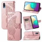 For Samsung Galaxy A02 Butterfly Love Flower Embossed Horizontal Flip Leather Case with Bracket & Card Slot & Wallet & Lanyard(Rose Gold) - 1
