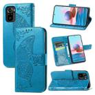 For Xiaomi Redmi Note 10 4G Butterfly Love Flower Embossed Horizontal Flip Leather Case with Bracket & Card Slot & Wallet & Lanyard(Blue) - 1