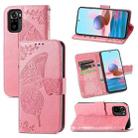 For Xiaomi Redmi Note 10 4G Butterfly Love Flower Embossed Horizontal Flip Leather Case with Bracket & Card Slot & Wallet & Lanyard(Pink) - 1