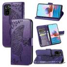 For Xiaomi Redmi Note 10 4G Butterfly Love Flower Embossed Horizontal Flip Leather Case with Bracket & Card Slot & Wallet & Lanyard(Dark Purple) - 1