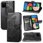 For Google Pixel 5A Butterfly Love Flower Embossed Horizontal Flip Leather Case with Bracket & Card Slot & Wallet & Lanyard(Black) - 1