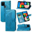 For Google Pixel 5A Butterfly Love Flower Embossed Horizontal Flip Leather Case with Bracket & Card Slot & Wallet & Lanyard(Blue) - 1