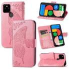 For Google Pixel 5A Butterfly Love Flower Embossed Horizontal Flip Leather Case with Bracket & Card Slot & Wallet & Lanyard(Pink) - 1