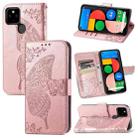 For Google Pixel 5A Butterfly Love Flower Embossed Horizontal Flip Leather Case with Bracket & Card Slot & Wallet & Lanyard(Rose Gold) - 1