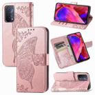 For OPPO A93 Butterfly Love Flower Embossed Horizontal Flip Leather Case with Bracket & Card Slot & Wallet & Lanyard(Rose Gold) - 1