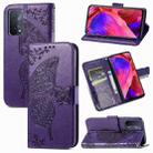 For OPPO A93 Butterfly Love Flower Embossed Horizontal Flip Leather Case with Bracket & Card Slot & Wallet & Lanyard(Dark Purple) - 1