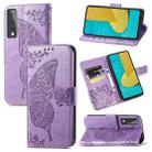 For LG Stylo 7 5G Butterfly Love Flower Embossed Horizontal Flip Leather Case with Bracket & Card Slot & Wallet & Lanyard(Light Purple) - 1