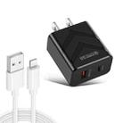 LZ-715 20W PD + QC 3.0 Dual Ports Fast Charging Travel Charger with USB to 8 Pin Data Cable, US Plug(Black) - 1