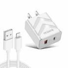 LZ-715 20W PD + QC 3.0 Dual Ports Fast Charging Travel Charger with USB to 8 Pin Data Cable, US Plug(White) - 1