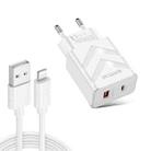 LZ-715 20W PD + QC 3.0 Dual-port Fast Charge Travel Charger with USB to 8 Pin Data Cable, EU Plug(White) - 1