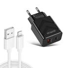 LZ-715 20W PD + QC 3.0 Dual-port Fast Charge Travel Charger with USB to 8 Pin Data Cable, EU Plug(Black) - 1