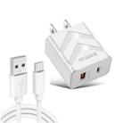 LZ-715 20W PD + QC 3.0 Dual-port Fast Charge Travel Charger with USB to Type-C Data Cable, US Plug(White) - 1