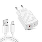LZ-715 20W PD + QC 3.0 Dual-port Fast Charge Travel Charger with USB to Type-C Data Cable, EU Plug(White) - 1