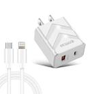 LZ-715 20W PD + QC 3.0 Dual Ports Fast Charging Travel Charger with USB-C / Type-C to 8 Pin Data Cable，US Plug(White) - 1