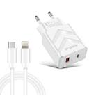 LZ-715 20W PD + QC 3.0 Dual Ports Fast Charging Travel Charger with USB-C / Type-C to 8 Pin Data Cable, EU Plug(White) - 1
