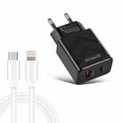 LZ-715 20W PD + QC 3.0 Dual Ports Fast Charging Travel Charger with USB-C / Type-C to 8 Pin Data Cable, EU Plug(Black) - 1