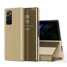 For Samsung Galaxy Z Fold2 5G Plated Mirror Horizontal Flip Leather Case with Holder(Gold) - 1