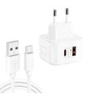 YSY-6087PD 20W PD3.0 + QC3.0 Dual Fast Charge Travel Charger with USB to Type-C Data Cable, Plug Size:EU Plug - 1