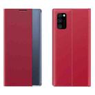 For Samsung Galaxy A72 5G/4G Side Display Magnetic Horizontal Flip Plain Texture Cloth + PC Case with Holder & Sleep / Wake-up Function(Red) - 1