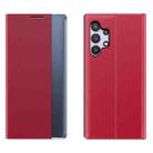 For Samsung Galaxy A32 5G Side Display Magnetic Horizontal Flip Plain Texture Cloth + PC Case with Holder & Sleep / Wake-up Function(Red) - 1