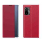 For Xiaomi Redmi Note 10 4G / Note 10S Side Display Magnetic Horizontal Flip Plain Texture Cloth + PC Case with Holder Function(Red) - 1