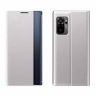 For Xiaomi Redmi Note 10 4G / Note 10S Side Display Magnetic Horizontal Flip Plain Texture Cloth + PC Case with Holder Function(Silver) - 1