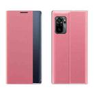 For Xiaomi Redmi Note 10 4G / Note 10S Side Display Magnetic Horizontal Flip Plain Texture Cloth + PC Case with Holder Function(Pink) - 1