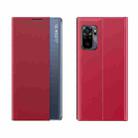 For Xiaomi Redmi  Note 10 Pro 4G Official Global Verison Side Display Magnetic Horizontal Flip Plain Texture Cloth + PC Case with Holder Function(Red) - 1