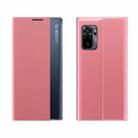 For Xiaomi Redmi  Note 10 Pro 4G Official Global Verison Side Display Magnetic Horizontal Flip Plain Texture Cloth + PC Case with Holder Function(Pink) - 1